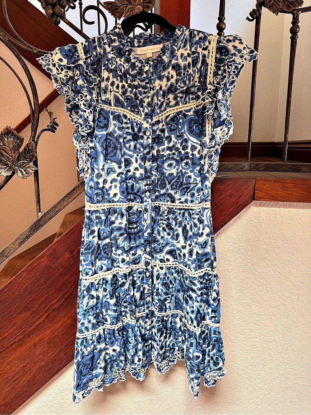 House of Harlow 1960 Blue Abstract Cotton Mini Dress Size Medium